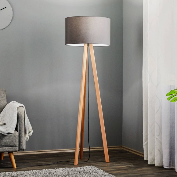 Rothfels Arim Tripod-Stehlampe Buche Chintz grafit
