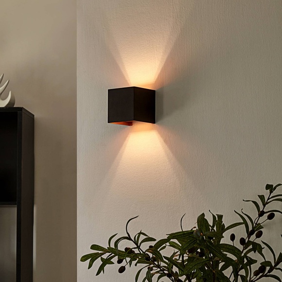 Eckige LED-Wandlampe m. G9-Lampe, schwarz-golden