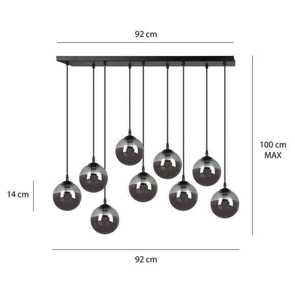 Hängeleuchte Glassy 9-flg. gerade Glas grafit