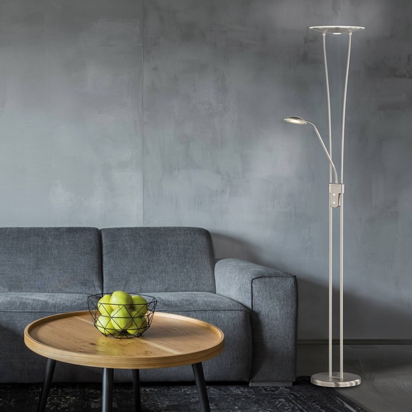 LED-Stehleuchte Vico mit Leselampe, nickel matt