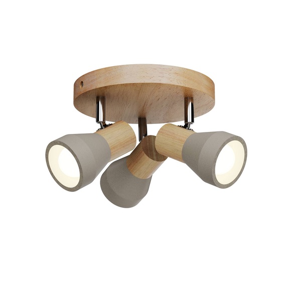 LED-Strahler Filiz aus Holz und Beton, 3-fl., rund