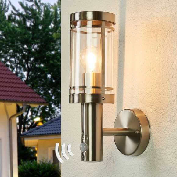 Außenwandleuchte Djori aus Edelstahl mit Sensor