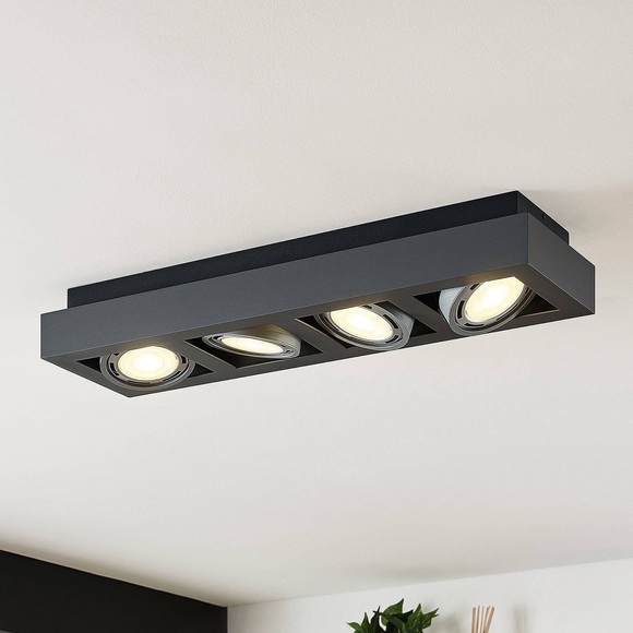 LED-Deckenstrahler Ronka, 4-fl., lang, grau
