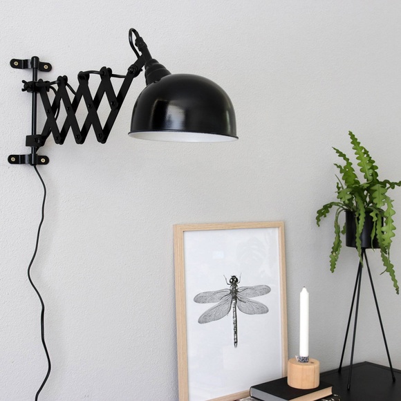 Scherenlampe Yorkshire für die Wand, schwarz