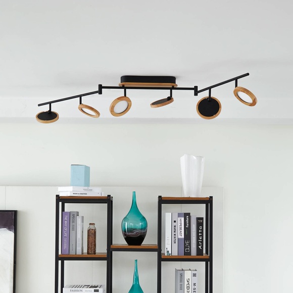 Lindby Manel LED-Strahler Holz 6-flammig