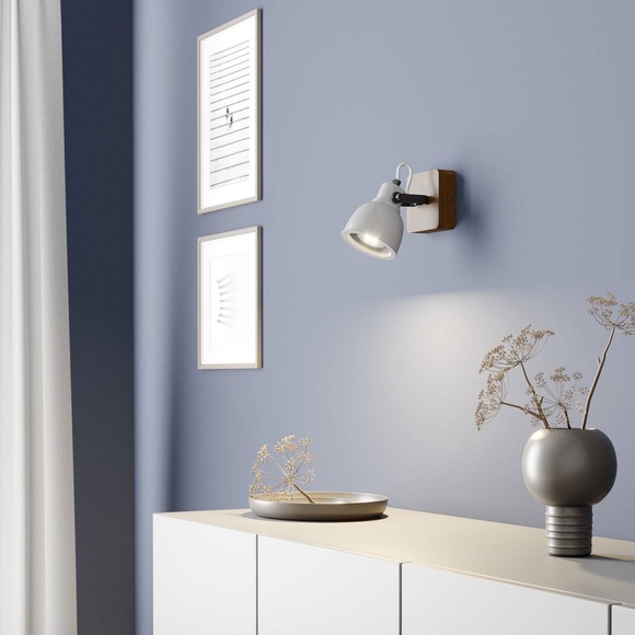 Lindby Mirka LED-Spot aus Holz und Beton