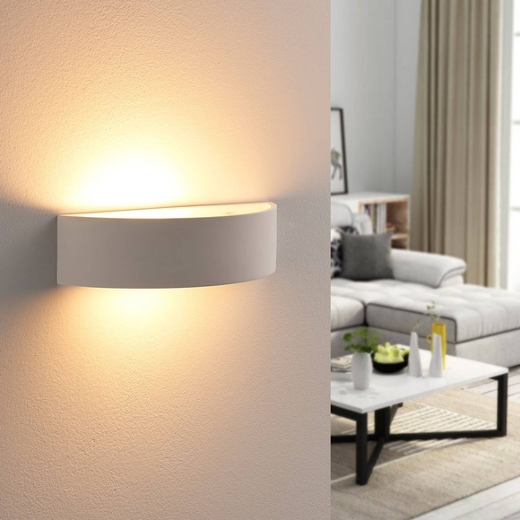 Halbrunde Gips-Wandlampe Aurel, Easydim-LED-Lampe