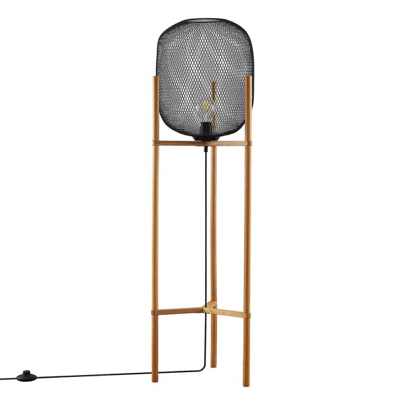 Lindby Djuna Käfig-Stehlampe mit Holzgestell