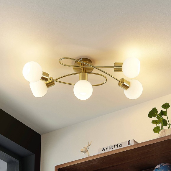 Lindby LED-Deckenlampe Elaina 5fl lang, messing