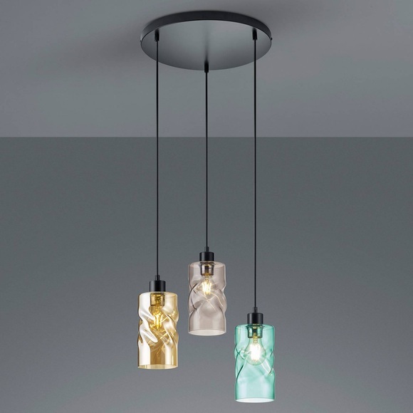 Hängeleuchte Swirl mit Glasschirmen, 3flg., rund