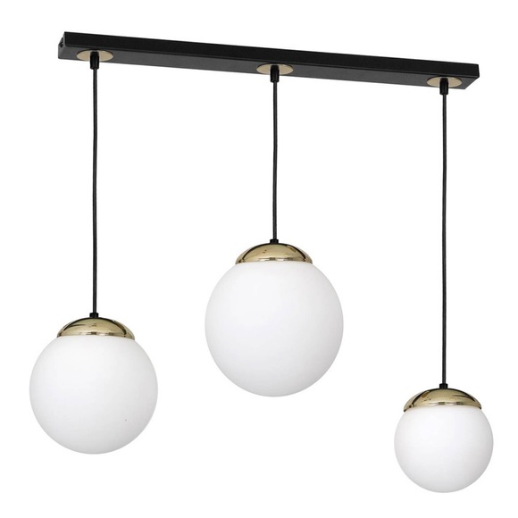 Hängelampe Sparta opal schwarz gold 3-flam. linear