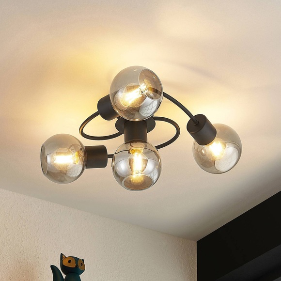 Lindby LED-Deckenleuchte Ciala, 4fl, schwarz smoke