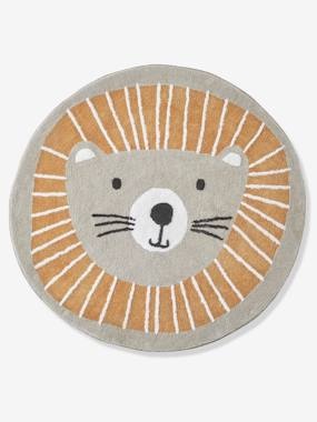 Runder Kinderzimmer-Teppich Löwe, waschbar grau/orange,löwe