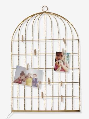 Memoboard mit Licht Vogelbauer, Mädchen goldfarben