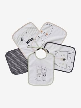 5er-Pack Baby-Lätzchen von vertbaudet, Tiere weiss bedruckt/wald