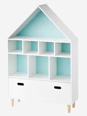 Regal in Hausform weiss/blau