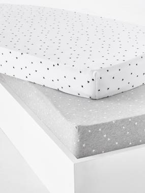 2er-Pack Baby-Spannbettlaken, Sterne grau meliert/weiss