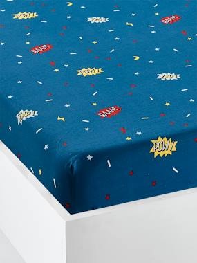 Spannbettlaken für Kinder Superkatze dunkelblau bedruckt