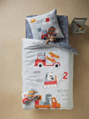 Set aus Bett- und Kissenbezug ,,Dino Truck blaugrau