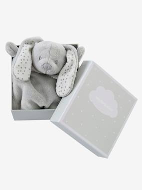 Bestickbares Schmusetuch Hase, Geschenkbox grau