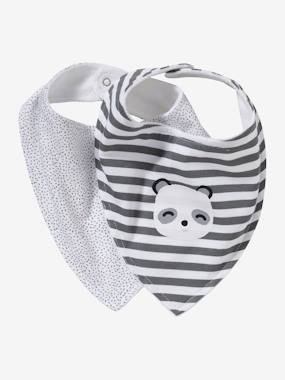 2er-Pack Baby Lätzchen, Dreieckstuch grau bedruckt/gestreift panda