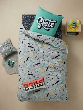 Set aus Bett- und Kissenbezug ,,Crazy Skate grau meliert bedruckt