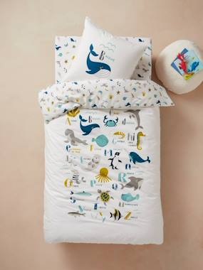 Set aus Bett- und Kissenbezug ,,Meerestiere wollweiß