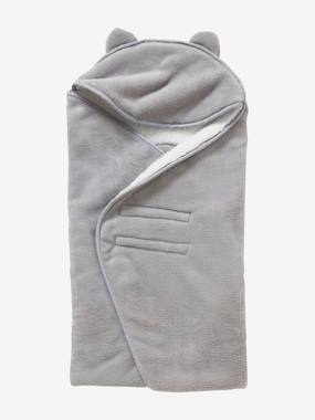 Babydecke mit Kapuze, Mikrofaser/Fleece weiss/grau