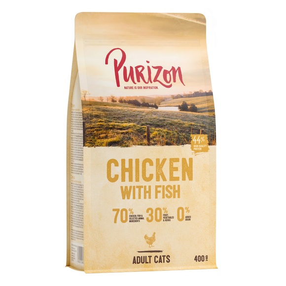 Gemischtes Paket Purizon Trockenfutter - getreidefrei - 3 x 400 g: Huhn & Fisch, Lamm & Fisch und Fisch