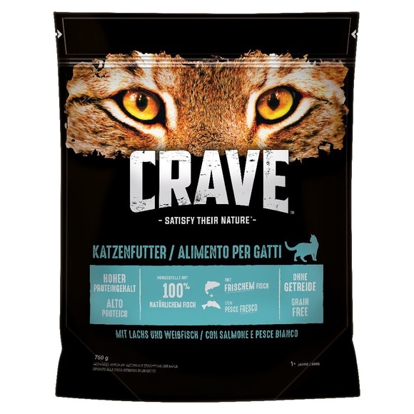 2 + 1 gratis! 3 x 750 g Crave Katzentrockenfutter - Lachs & Weißfisch