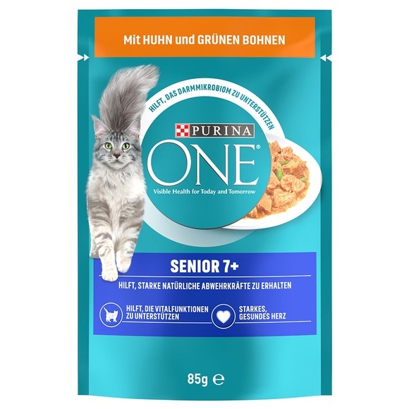 Sparpaket: 24 x 85 g Purina ONE - Senior 7+ mit Huhn/ grüne Bohnen