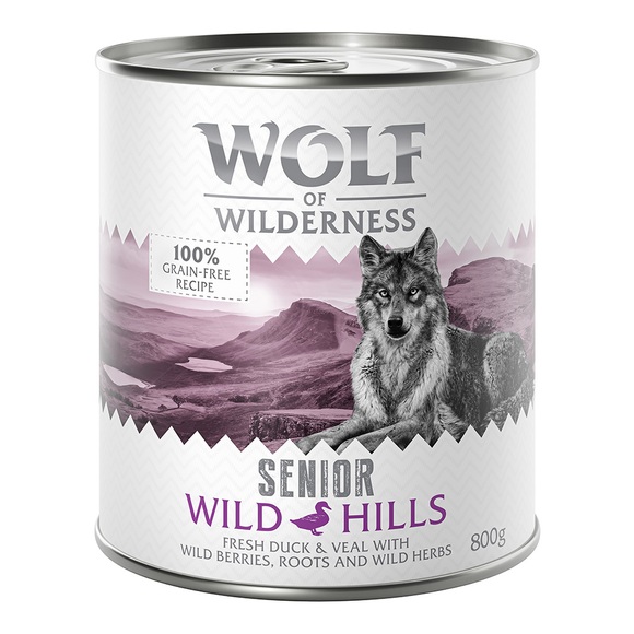 Sparpaket: Wolf of Wilderness Senior 24 x 800 g - Wild Hills - Ente & Kalb