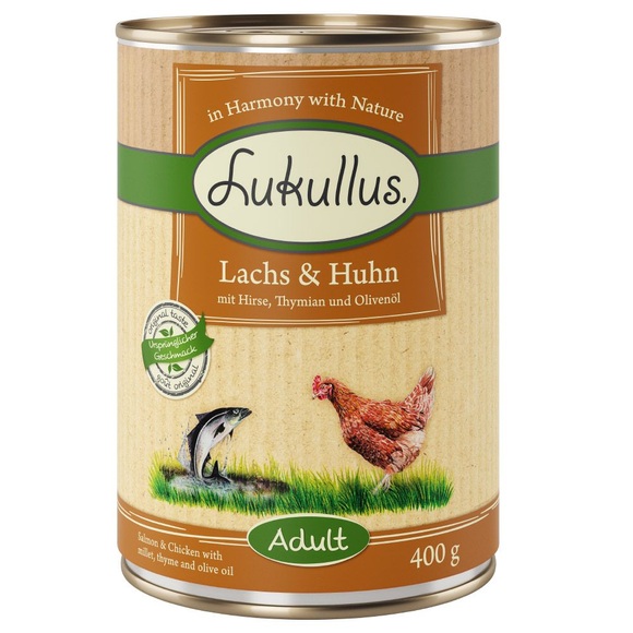 Sparpaket Lukullus Naturkost 24 x 400 g - Adult Lachs & Huhn