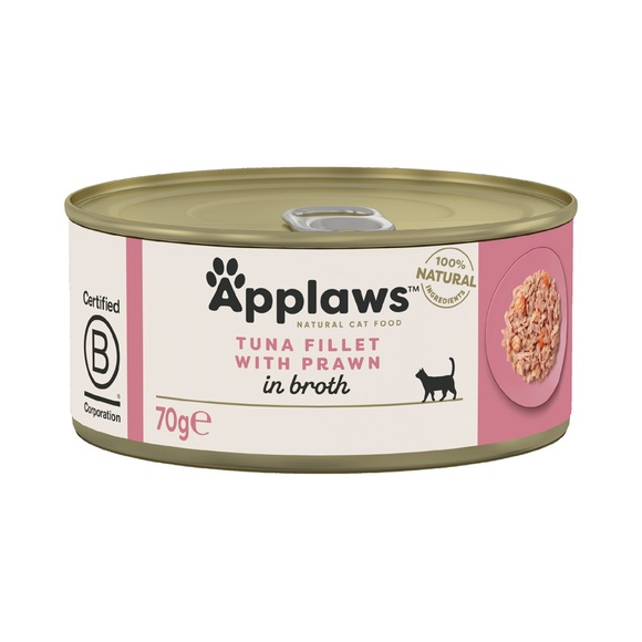 24 x 70 g Applaws Nassfutter in Brühe & Gelee + 30 g Cat Tuna Loin gratis! - Thunfischfilet & Garnele in Brühe