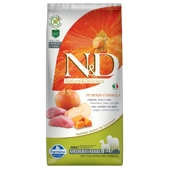 Farmina N&D getreidefrei Kürbis Adult Medium & Maxi mit Wildschwein & Apfel - 12 kg