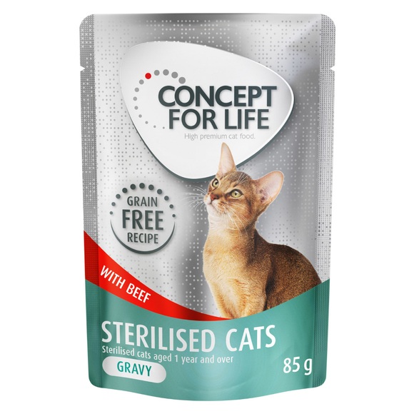 Sparpaket Concept for Life getreidefrei 24 x 85 g - Sterilised Cats Rind - in Sosse
