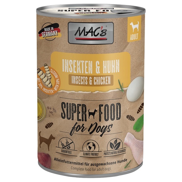 MAC's Nassfutter für Hunde mit Insekten 6 x 400 g - Insekten & Huhn