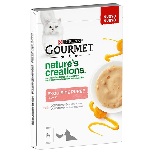 5 x 10 g Gourmet Nature's Creations Katzensnack zum Sonderpreis! - Lachs & Karotten