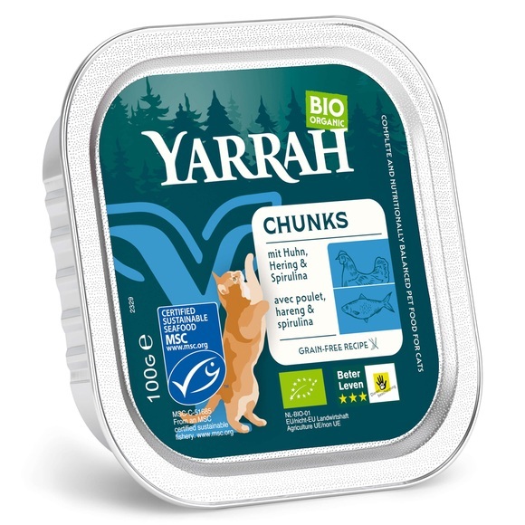 14 + 4 gratis! 18 x 100 g Yarrah Bio Schälchen - Chunks: Fisch mit Spirulina
