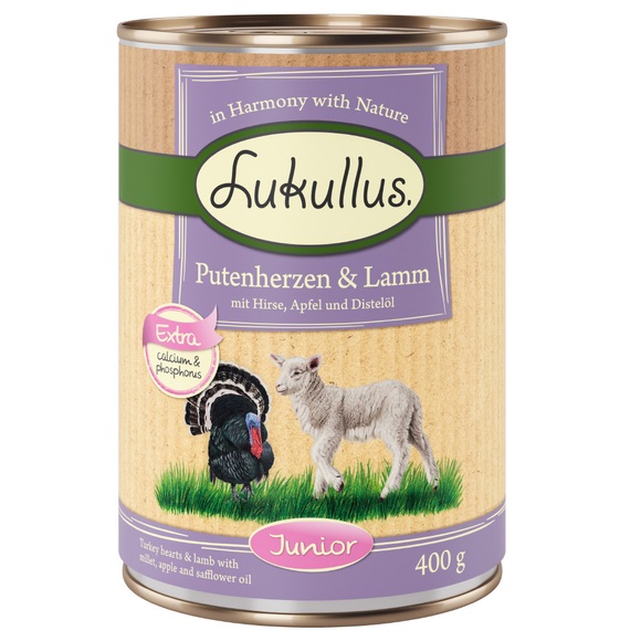 Lukullus Naturkost Junior 6 x 400 g - Putenherzen & Lamm