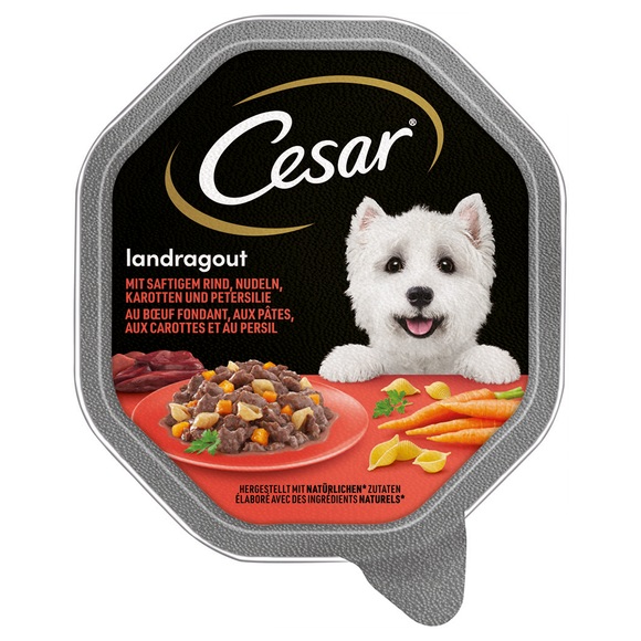 Megapack Cesar Schale 28 x 150 g - Landküche Mini Filets mit Rind, Pasta & Karotten in köstlicher Sauce