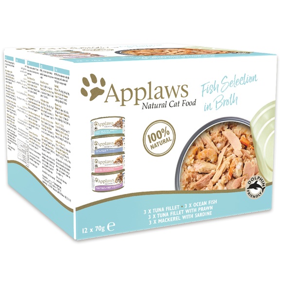 24 x 70 g Applaws Nassfutter in Brühe & Gelee + 30 g Cat Tuna Loin gratis! - Fischauswahl (4 Sorten)
