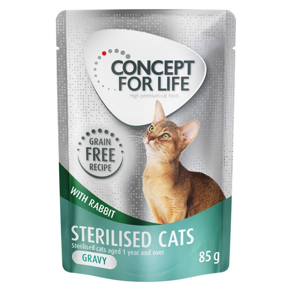 Zum Sonderpreis! Concept for Life getreidefrei 12 x 85 g - Sterilised Cats Kaninchen - in Sosse