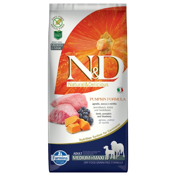 Farmina N&D getreidefrei Kürbis Adult Medium & Maxi mit Lamm & Heidelbeere - 12 kg
