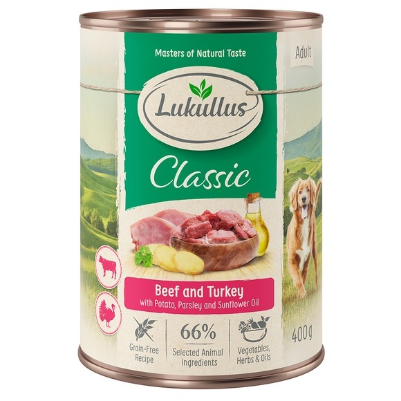 Sparpaket Lukullus Naturkost 24 x 400 g - Adult Rind & Truthahn (getreidefrei)