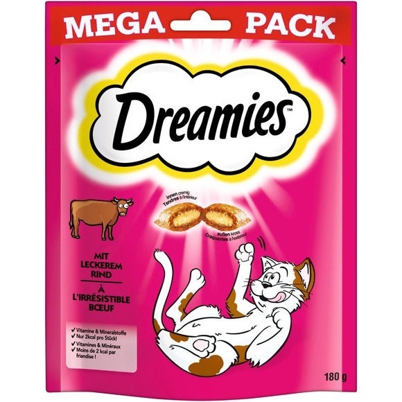 Dreamies Katzensnacks Mega Pack 180 g - Sparpaket Rind (4 x 180 g)