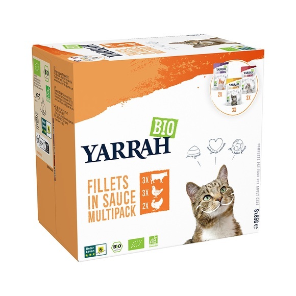 Mix Yarrah Bio Filets in Sosse 8 x 85 g - Mix: Bio-Huhn, Bio-Truthahn, Bio-Rind