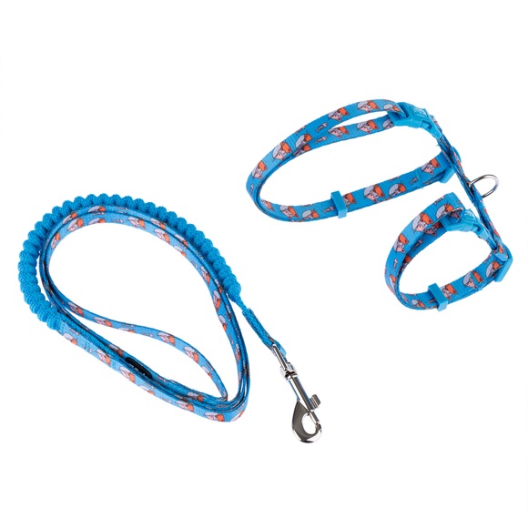 TIAKI Katzengeschirr Fishbone mit Leine - blau