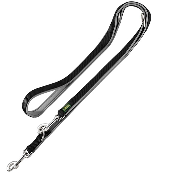 Hunter Neopren Führleine schwarz/grau - 200 cm lang, 20 mm breit, verstellbar