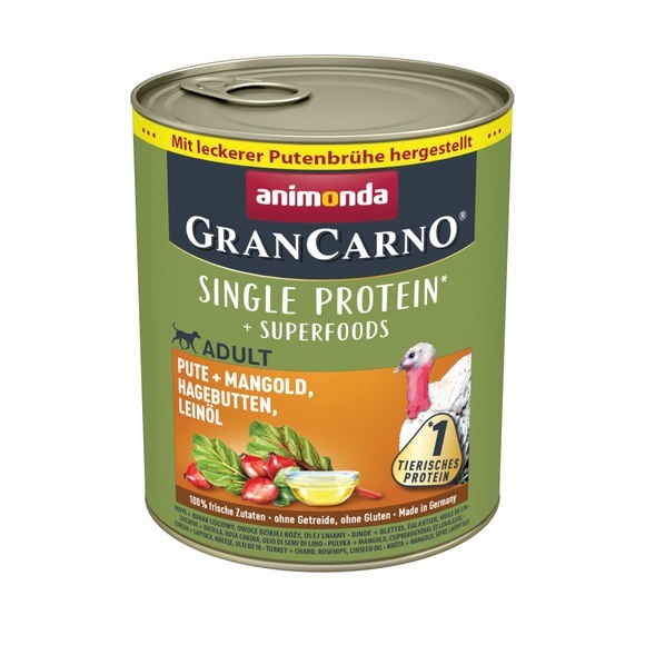 5 + 1 gratis! 6 x 800 g Animonda GranCarno Adult Superfoods - Pute + Mangold, Hagebutten, Leinöl